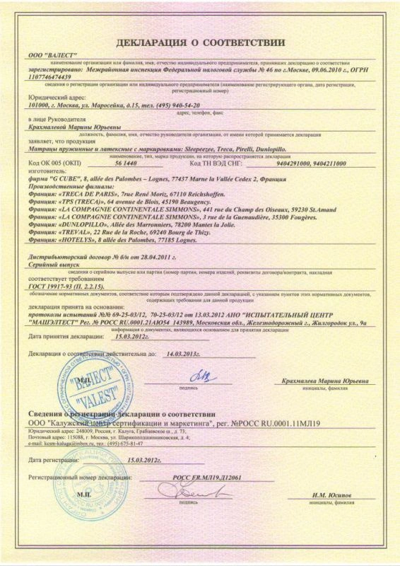 Sleepeezee, Treca, Pirelli, Dunlopillo